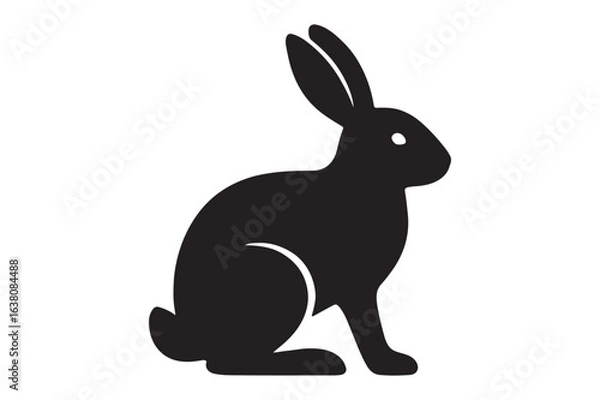 Fototapeta Minimalist rabbit symbol shown as a black silhouette. A simple animal graphic illustration isolated on a white background.