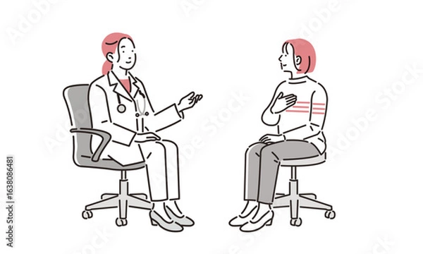 Fototapeta 病院での診察シーン女性医師