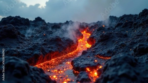 Obraz Hot volcanic lava close up view.
