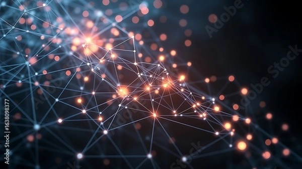 Obraz Illustration of a glowing abstract network of interconnected nodes and lines pulses with digital energy