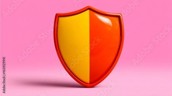 Fototapeta Red and yellow shield with a pink background. The shield is a symbol of protection and safety