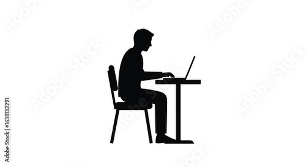 Fototapeta Vector Illustration of a person sitting on an chair and working on an laptop