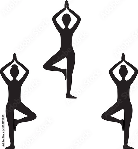 Fototapeta Yoga tree pose silhouette for wellness concept