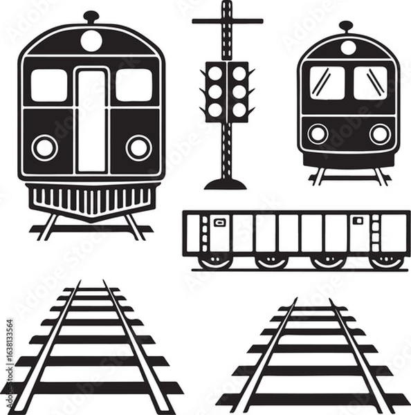 Fototapeta Railway Transportation Silhouette Icons