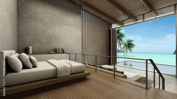 Obraz Bedroom Pool villa Way down the pool background take view sea -3D render