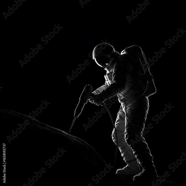 Obraz Astronaut Drills on Lunar Surface