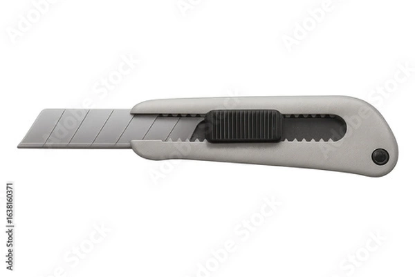 Fototapeta Gray retractable utility knife isolated on transparent background