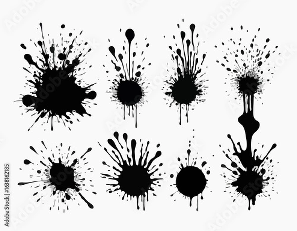 Obraz Hand Drawn Ink Splatter Vector Set – Round Small Paint Splashes, Black on White Background