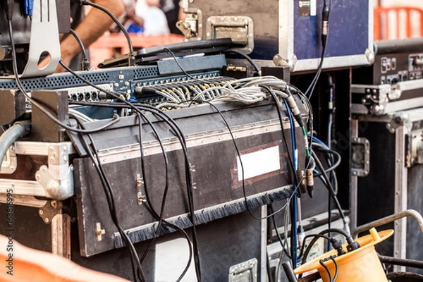Obraz Mixing console and equipment from behind