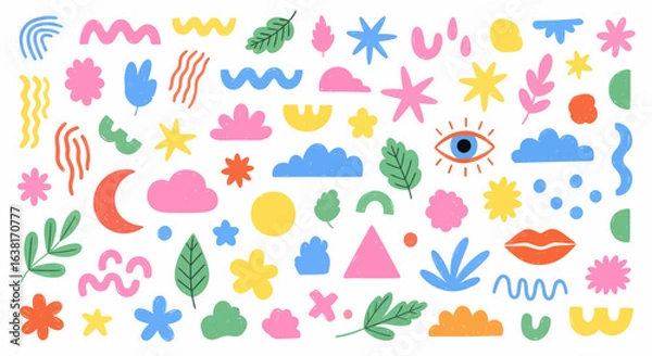 Obraz Flat vector abstract shapes and doodles colorful graphic elements