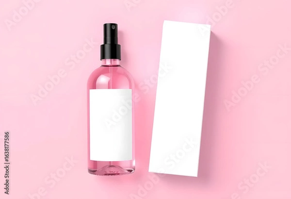 Obraz Spray Bottle with Box on Pink Background