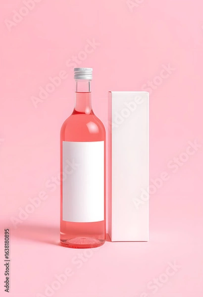 Obraz Pink Wine Bottle with Blank Label and Box