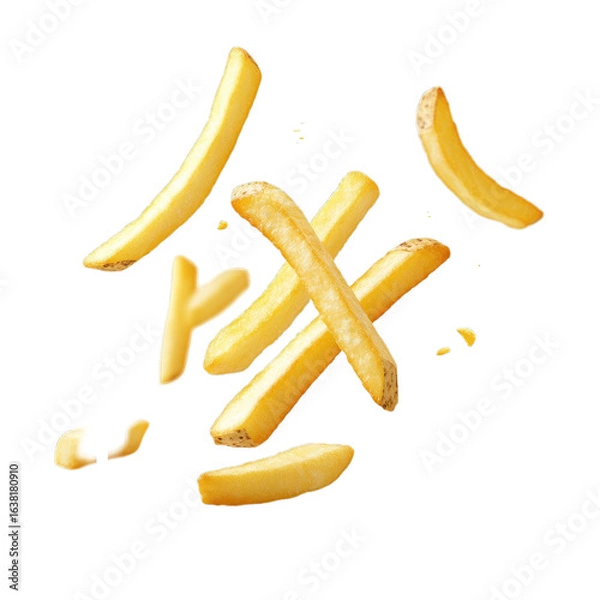 Fototapeta Crispy French Fries in Various Angles and Arrangements, Showcasing Their Golden Texture and Delicious Appearance on Transparent Background
