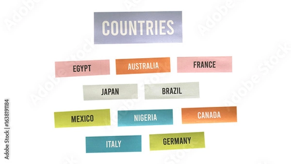 Obraz Countries Word Cloud PNG – Handmade Paper Cutout for Geography and World Map Themes