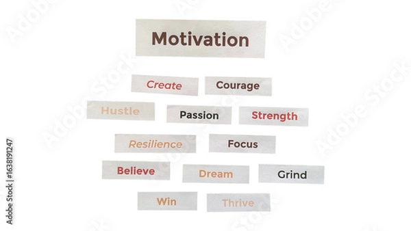 Obraz Motivation Word Cloud PNG – Handmade Paper Cutout for Goals and Success