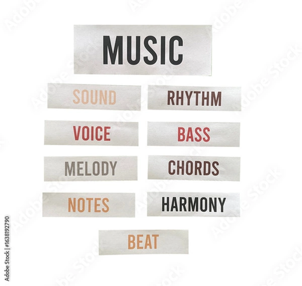 Obraz Music Word Cloud PNG – Handmade Paper Cutout for Musicians and Creators