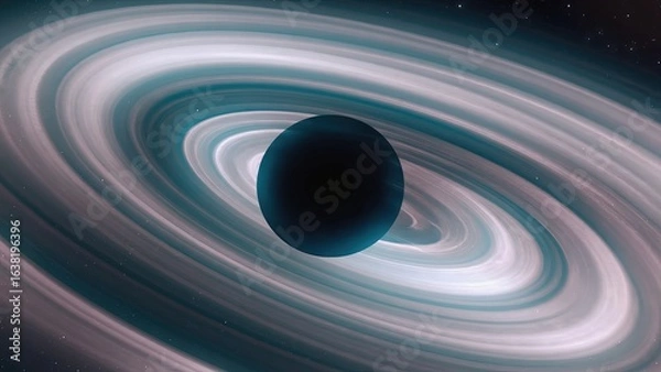 Fototapeta Colorful cosmic phenomenon showcases a dark planet surrounded by vibrant rings in deep space