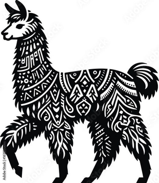 Fototapeta Stylized Black and White Llama with Intricate Patterns
