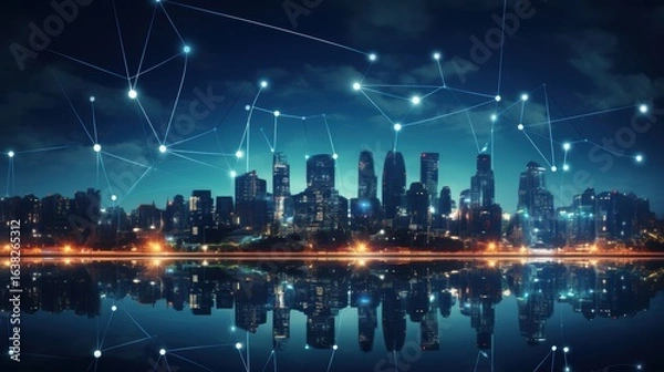 Fototapeta 5G, 6G, Big data wireless network, high speed internet, cloud computing or connect diagram technology, Data storage, service, synchronize, online, financial, Connectivity global, smart city, Gen AI