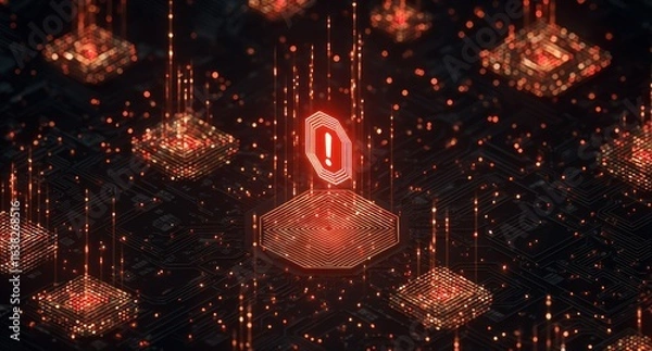 Fototapeta Abstract digital circuit with glowing central symbol