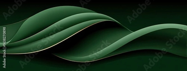 Fototapeta Abstract design with flowing emerald green curves and gold accents