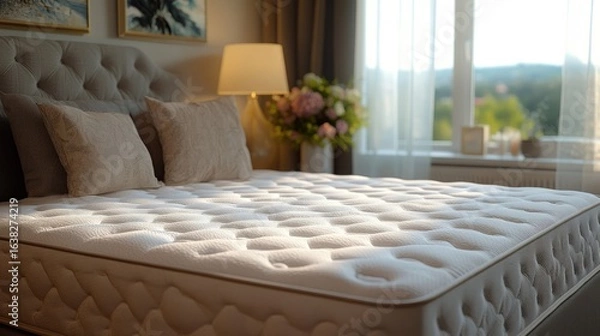 Obraz Bedroom with comfy, white mattress