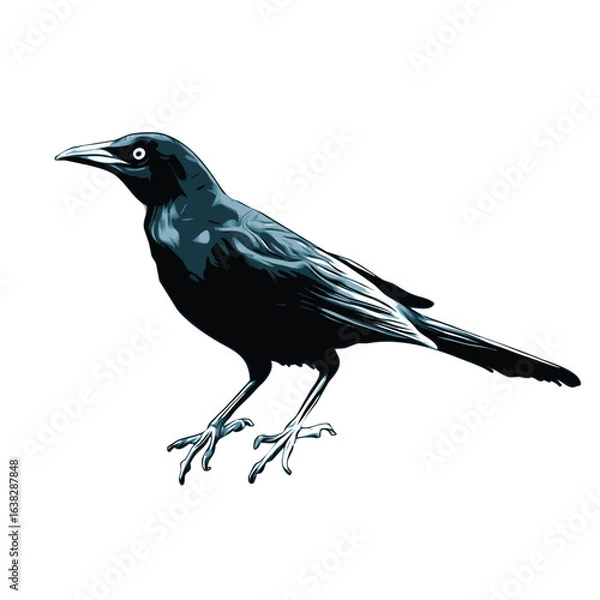 Obraz Realistic Common Grackle on white background