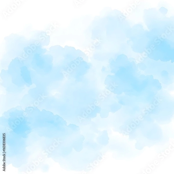 Obraz Abstract light blue watercolor background with soft cloud formations. Ethereal sky illustration with an aqueous paint texture on white.