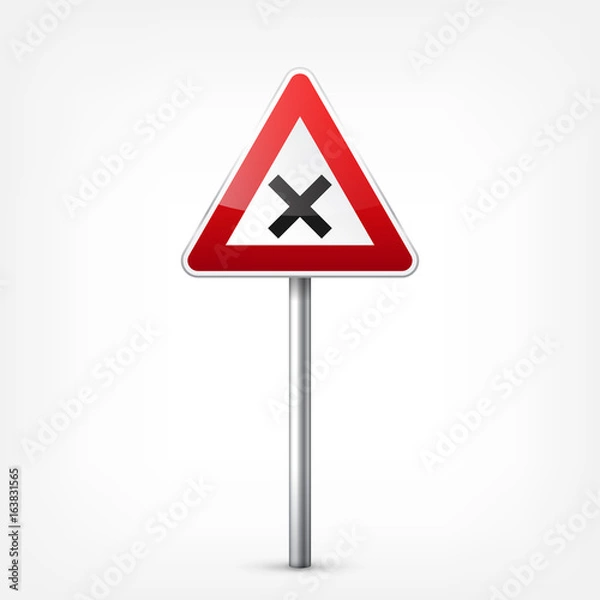 Fototapeta Road red signs collection isolated on white background. Road traffic control.Lane usage.Stop and yield. Regulatory signs. Curves and turns.