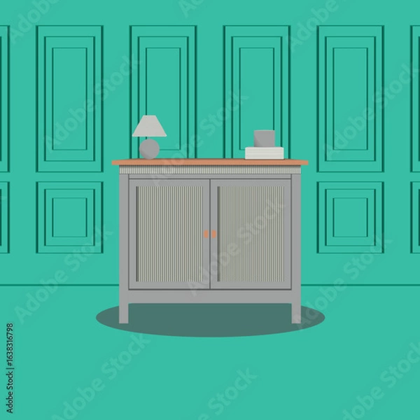 Obraz MODERN SILVER TABLE AND LAMP FURNITURE DESIGN VECTOR