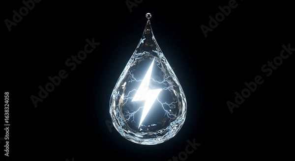 Obraz Water droplet fused with electric lightning bolt, glass morphism style with frosted transparent layers