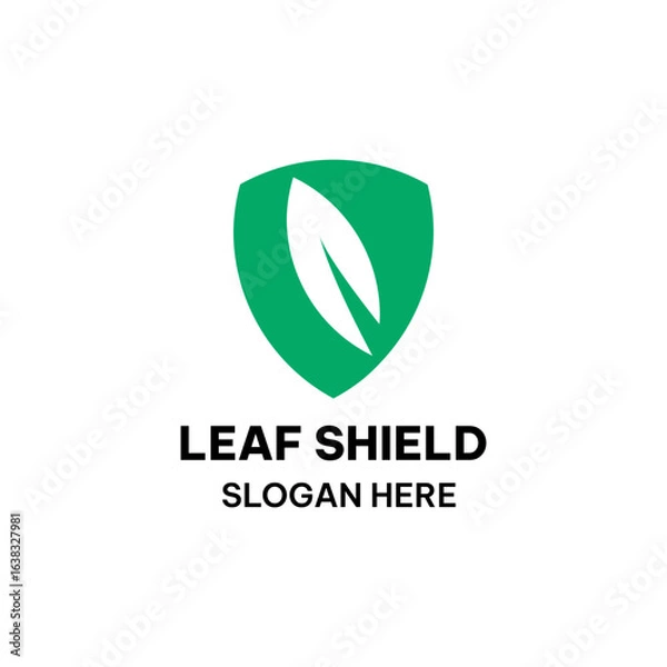 Obraz Leaf shield logo template in simple flat design. Farm shield logo vector illustration 
