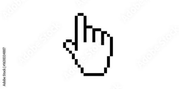 Fototapeta Pixelated Hand Cursor on Black Background Representing Computer Interaction and Digital Navigation for Web Design Projects