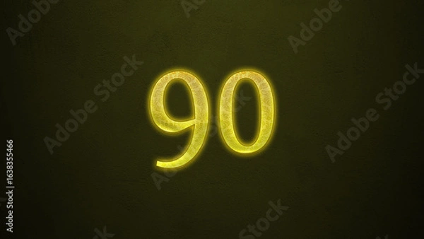Obraz Neon glowing yellow number of 90 on dark background.
