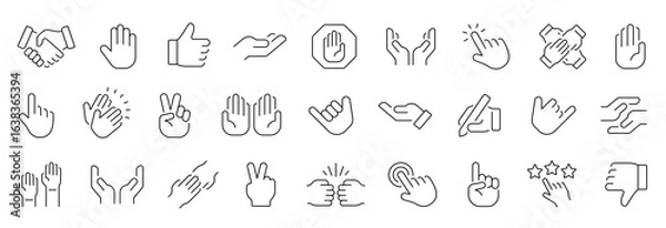 Fototapeta Hand thin line icons set. Hands, gesture icon. Editable stroke. Vector