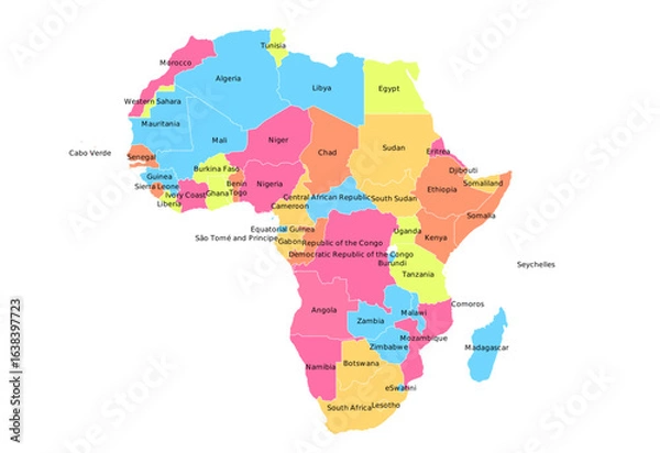 Obraz Physical Vector Map of Africa with Major Rivers & Borders | Topographic Asset for Education & Environmental Reports