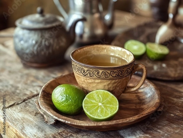 Fototapeta A green tea with a lime.