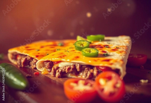 Fototapeta Panqueca de carne moída com tomate. Textura de dar água na boca.