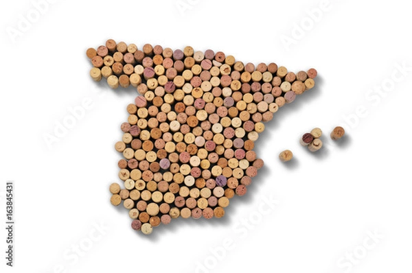 Fototapeta Countries winemakers - maps from wine corks. Map of Spain on white background.