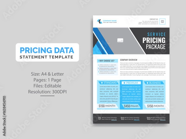 Obraz Technical Data Sheet Template Price Table Flyer Design