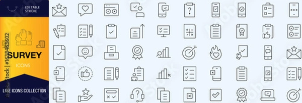 Fototapeta Survey thin line icons set. Rating, feedback, opinion icon. Editable stroke. Vector 