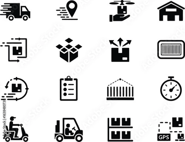 Fototapeta Collection of logistics and delivery service icons representing shipping and transportation
