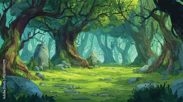 Obraz Enchanted forest clearing with ancient trees and mossy ground