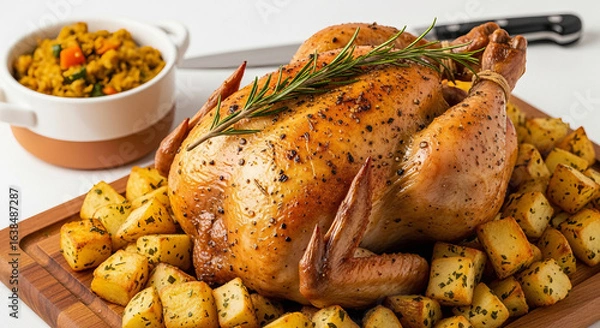 Obraz roasted chicken with potatoes and vegetables