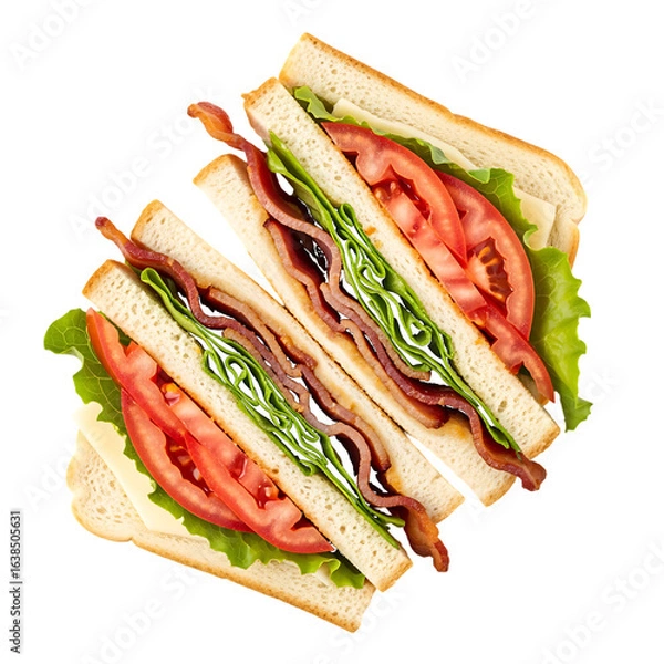 Fototapeta Stacked BLT Sandwiches with Bacon and Tomato lettuce isolated on a transparent background