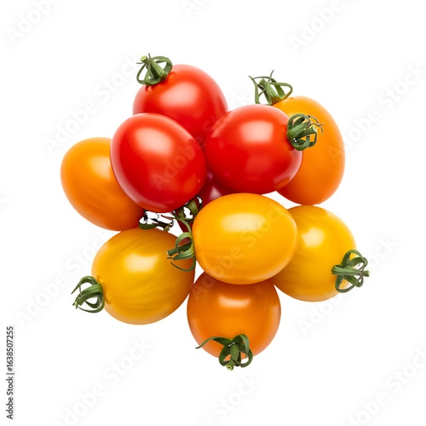 Fototapeta Assortment of ripe cherry tomatoes vegetables produce isolated on a transparent background