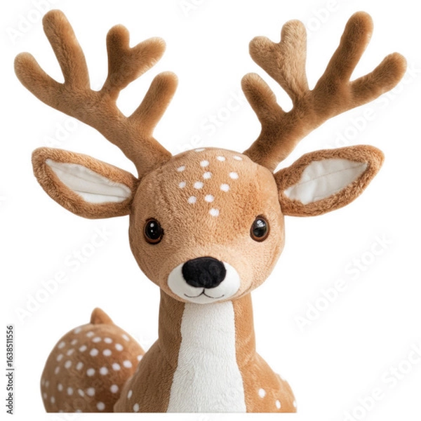 Fototapeta Cuddly Deer Plush Toy: A meticulously crafted close-up captures the essence of a plush deer toy. It's charming eyes, inviting presence, creating a scene that sparks comfort and imaginative play.