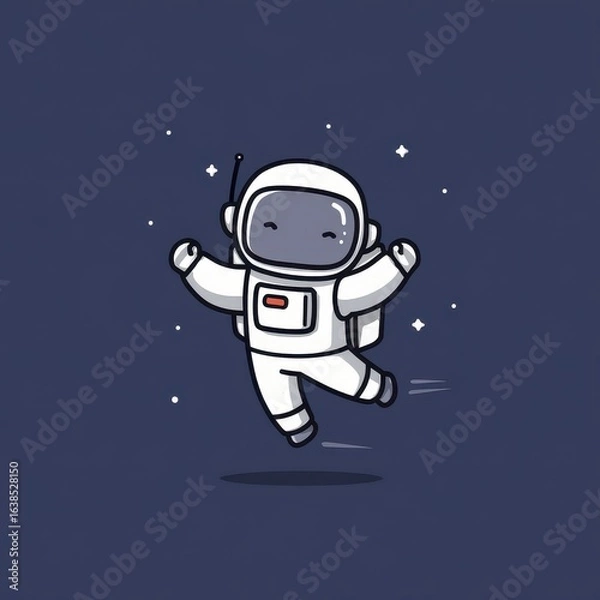 Fototapeta Joyful Astronaut Floating in Space, Stars Background, Childrens Illustration (1)