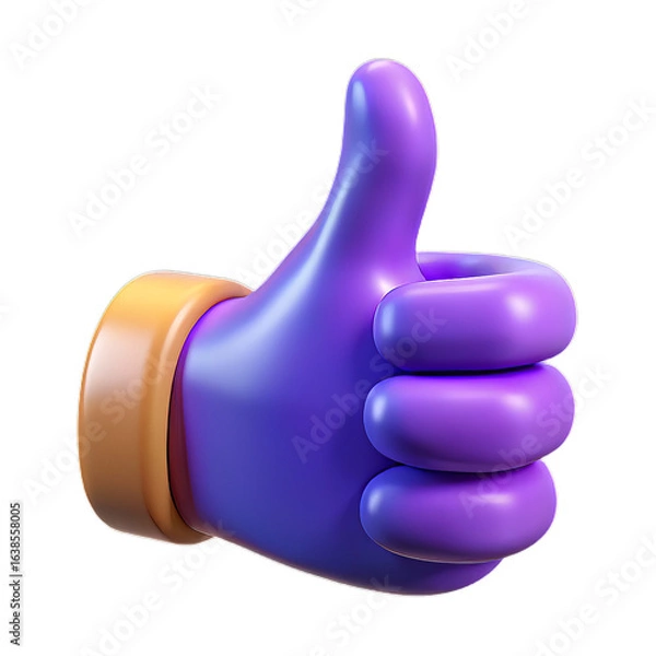 Fototapeta Glossy Plastic 3D Thumbs-Up Hand Icon with Smooth Curves and Realistic Details on Transparent Background