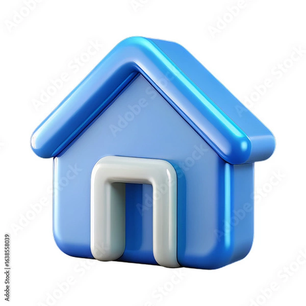Fototapeta Contemporary Bold Glossy Plastic 3D Home Symbol with Rounded Corners on Transparent Background